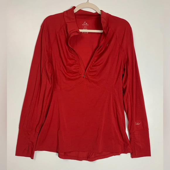 Paradox 1/4  Zip Dri Release Fresh Guard Top Womens XL Ruched Red Merino Blend - Picture 2 of 11